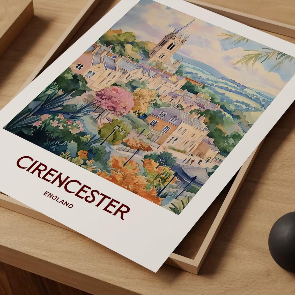Cirencester England Cotswolds Stone Church Town Pastel Art Poster - Image 2