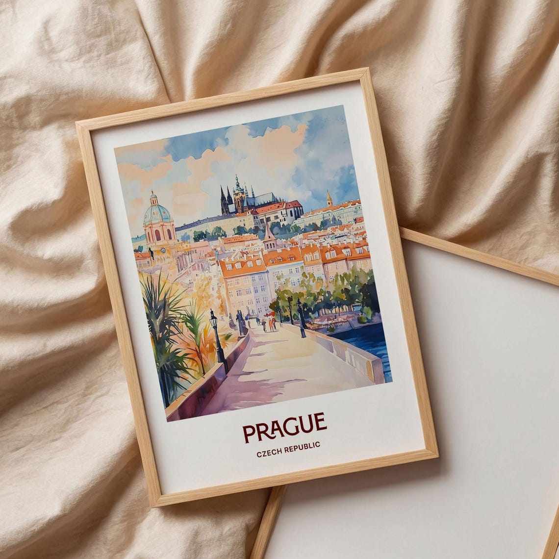 Prague Czech Republic Pastel Charles Bridge Castle View Poster - Image 3