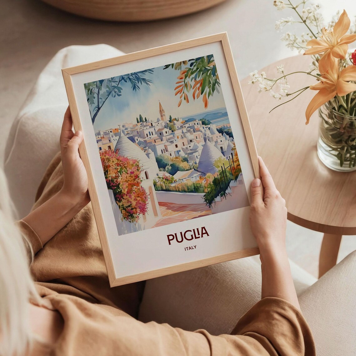 Puglia Italy Trulli Village Bougainvillea Watercolor Travel Poster - Image 5