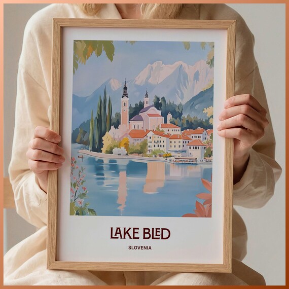 Lake Bled Slovenia Island Church Mountain Lake Travel Poster