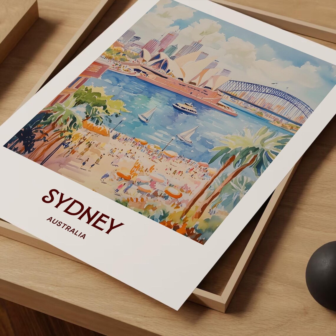 Sydney Australia Pastel Opera House Harbour Bridge Scene Poster - Image 2