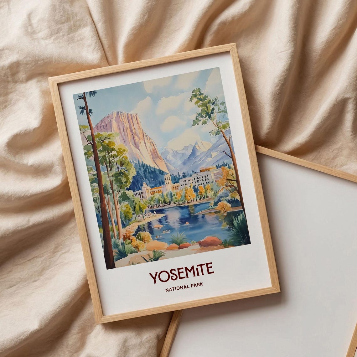 Yosemite National Park Pastel Mountain Lake Landscape Poster - Image 3