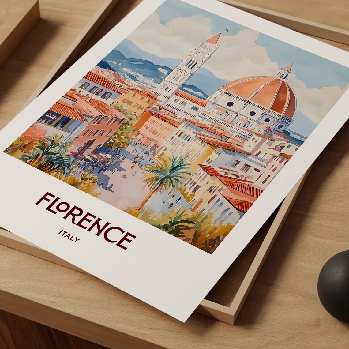 Florence Italy Duomo Cathedral Pastel Watercolor Travel Poster - Image 2