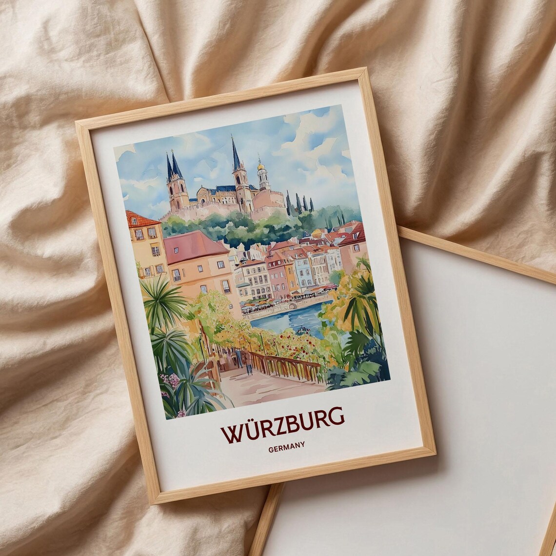 Wurzburg Germany Historic Watercolor Old Town Riverside Poster - Image 3