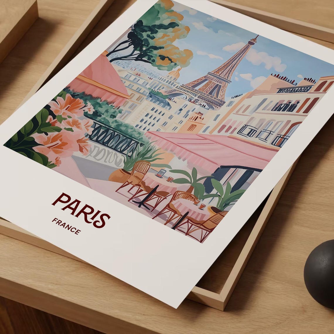 Paris France Eiffel Tower Parisian Cafe Terrace View Art Poster - Image 2