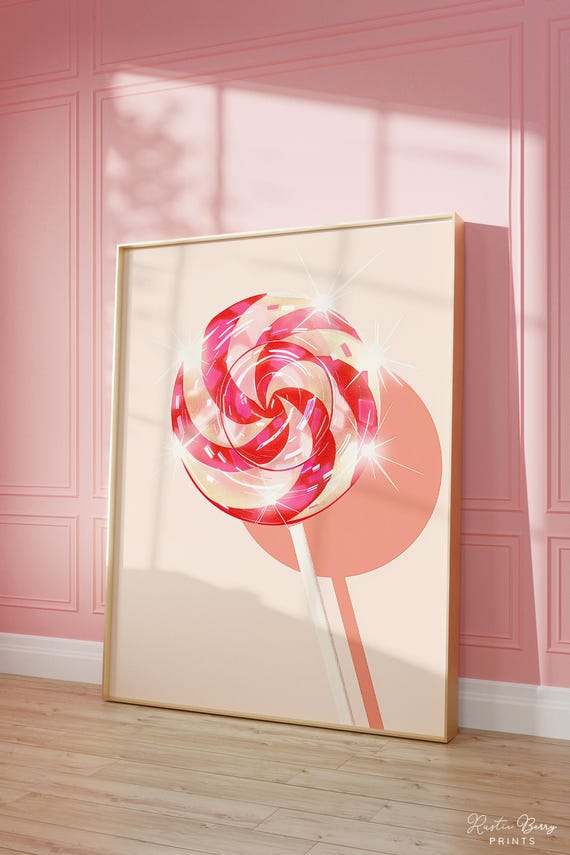 Pink Lollipop Art Print Wall Art Poster Retro Poster Preppy Trendy Candy Art Kitchen Decor