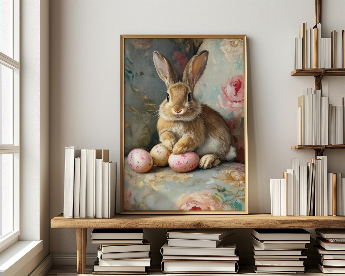 Vintage Easter Bunny on Sofa, Farmhouse Art Print - Image 2