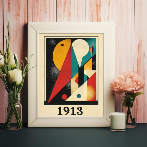 Abstract 1913 Art Print Vibrant Geometric Shapes In Bold Colors For Modern Wall Art