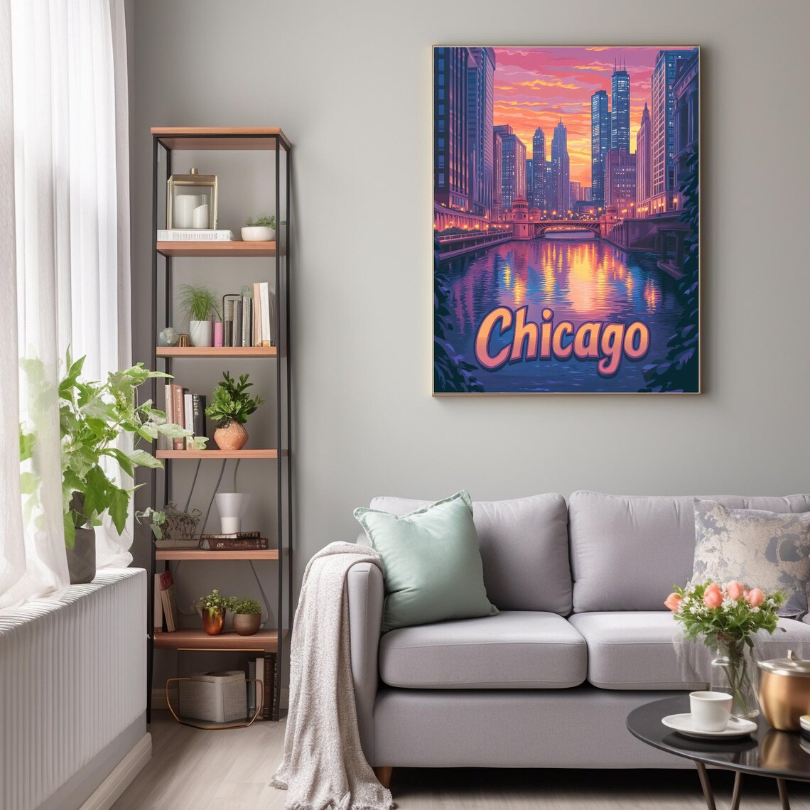 Chicago Skyline At Sunset, Retro Art Print - Image 2