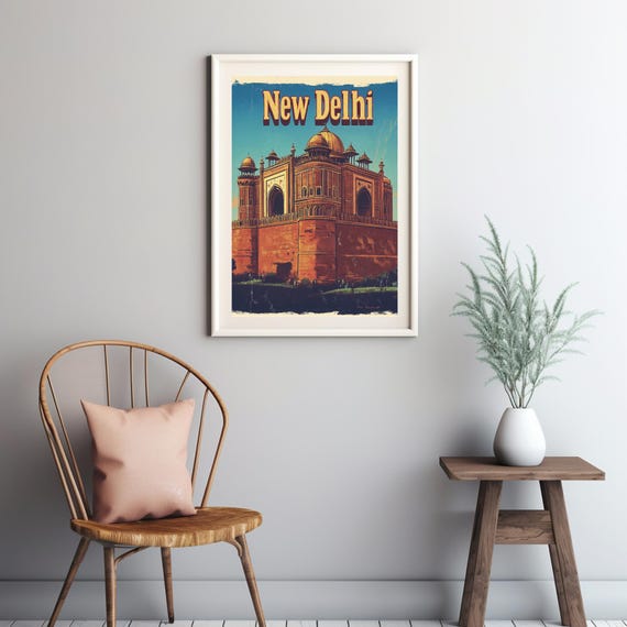Vintage Poster Art Of New Delhis Majestic Monument With Mughal Architecture A Nostalgic Travel Print For Wall Decor