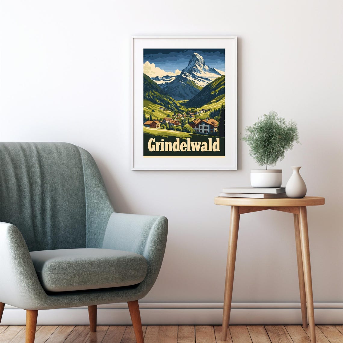 Discover The Beauty Of Grindelwald A Vintage Travel Poster Of The Swiss Alps With Scenic Chalets And Majestic Mountains - Image 2