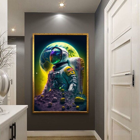 Astronaut Moon Surface Earthrise Galaxy Helmet Cosmic Space Art Wall Poster