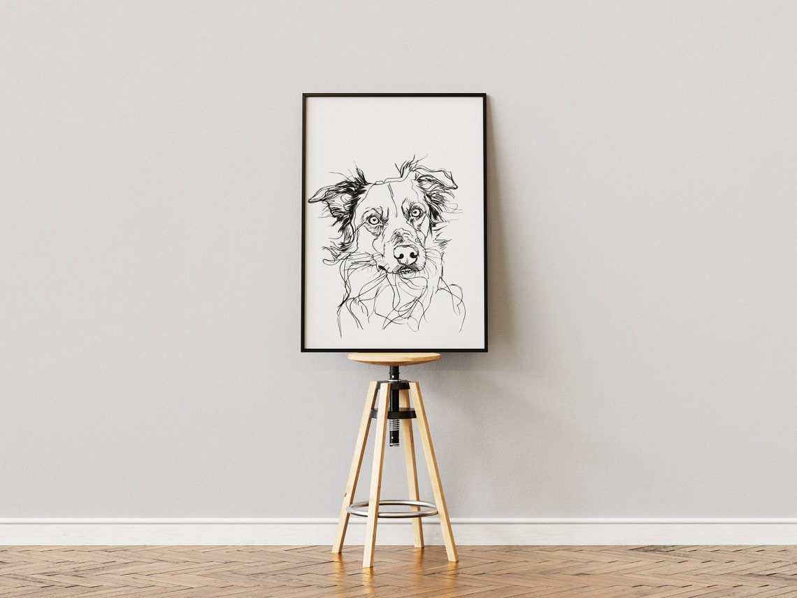 Australian Shepherd Head Sketch Expressive Line Art Portrait Poster - Image 3