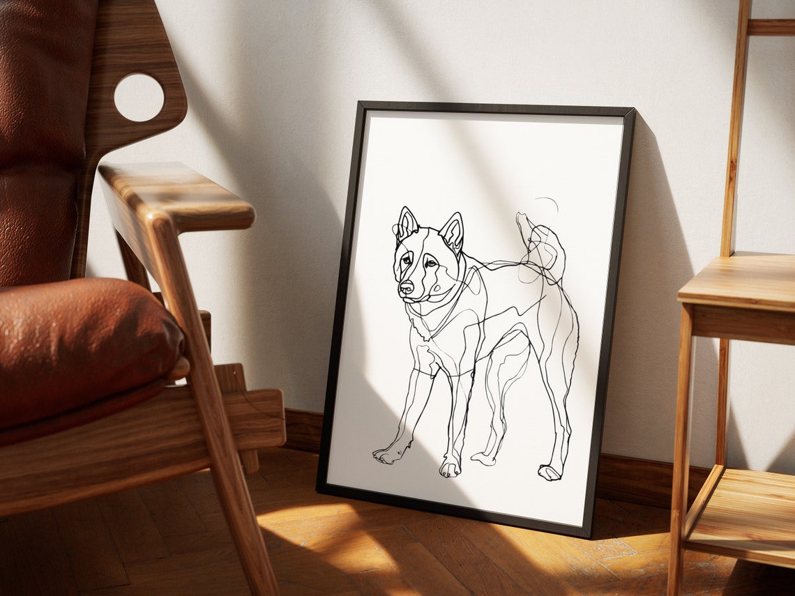 Akita Inu Standing Full Body Minimalist Line Drawing Art Poster - Image 2