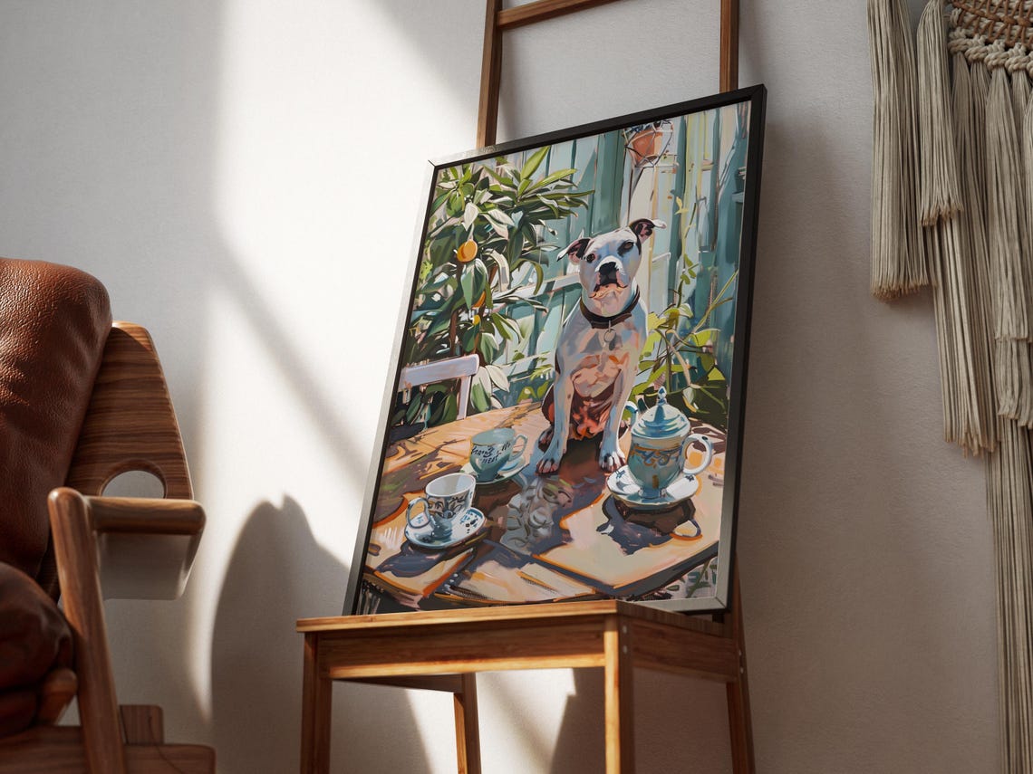 Staffordshire Bull Terrier Tea Time Sunny Table Painting Art Poster - Image 3