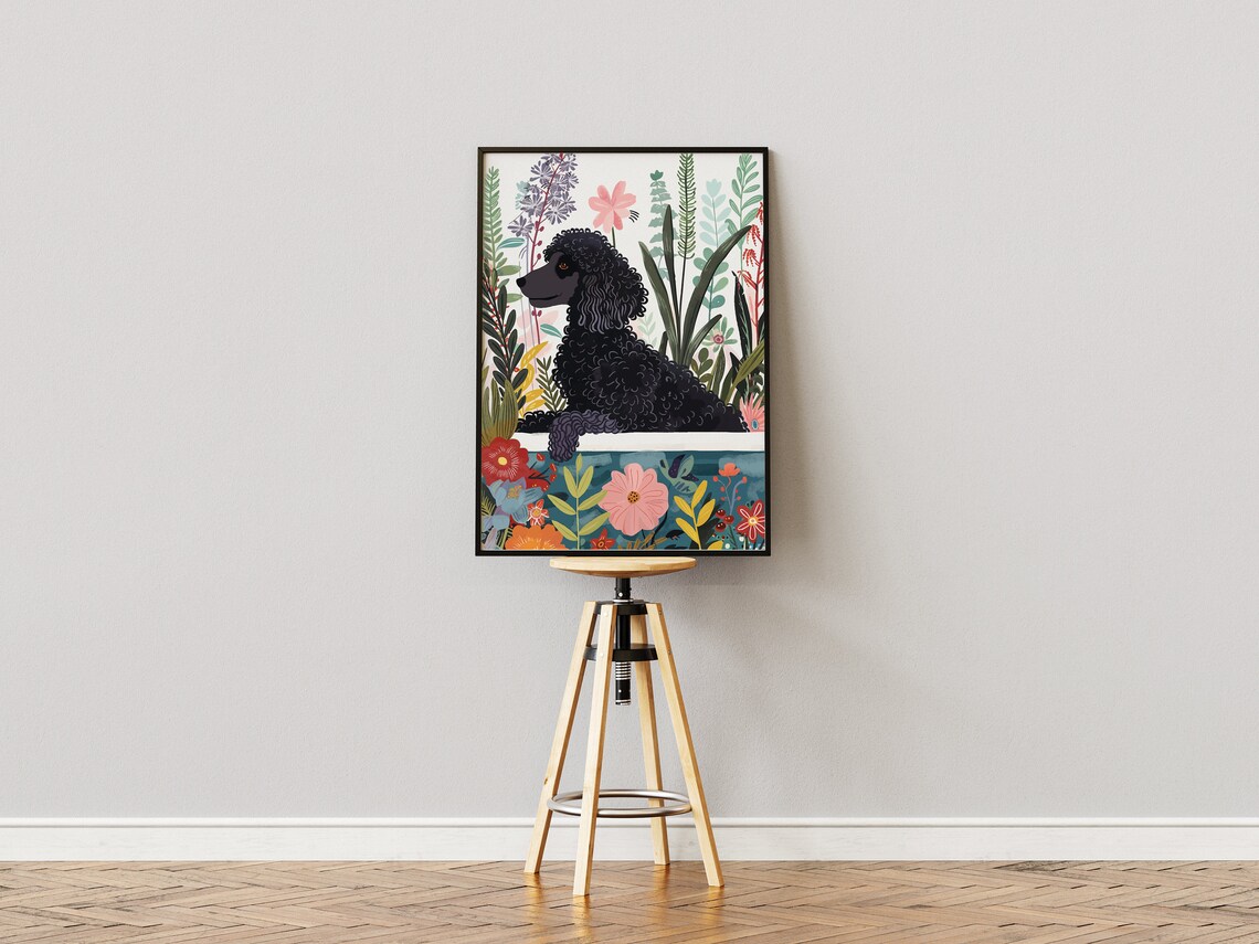 Black Standard Poodle Boho Jungle Wall Art Print - Image 3