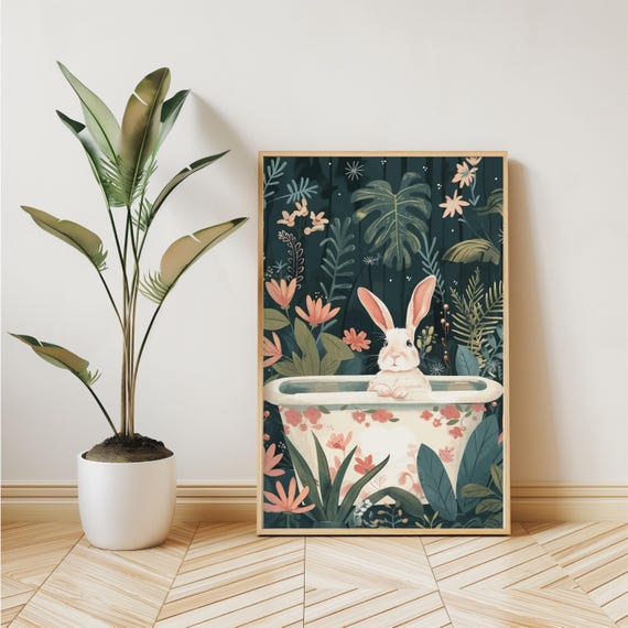 Rabbit Art Print, Boho Kids Room Decor