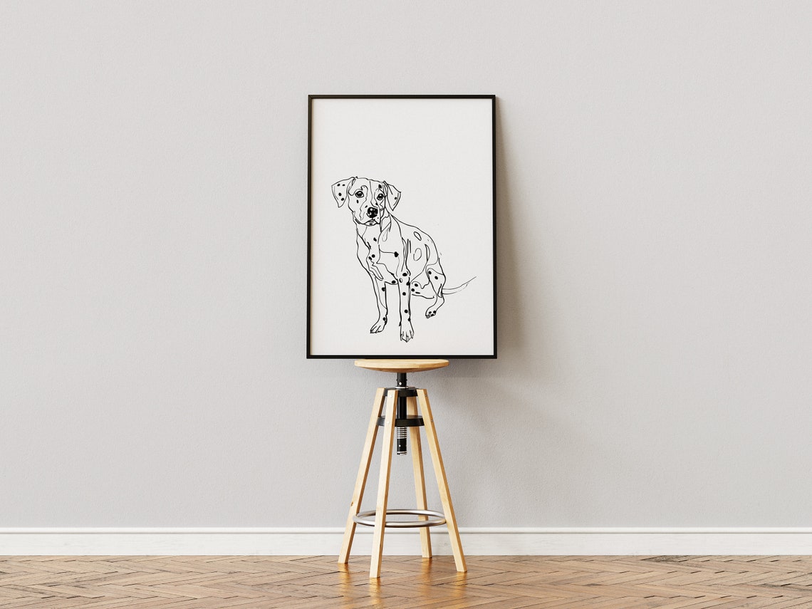 Dalmatian Sitting Spotted Cheerful Line Drawing Art Portrait Poster - Image 2