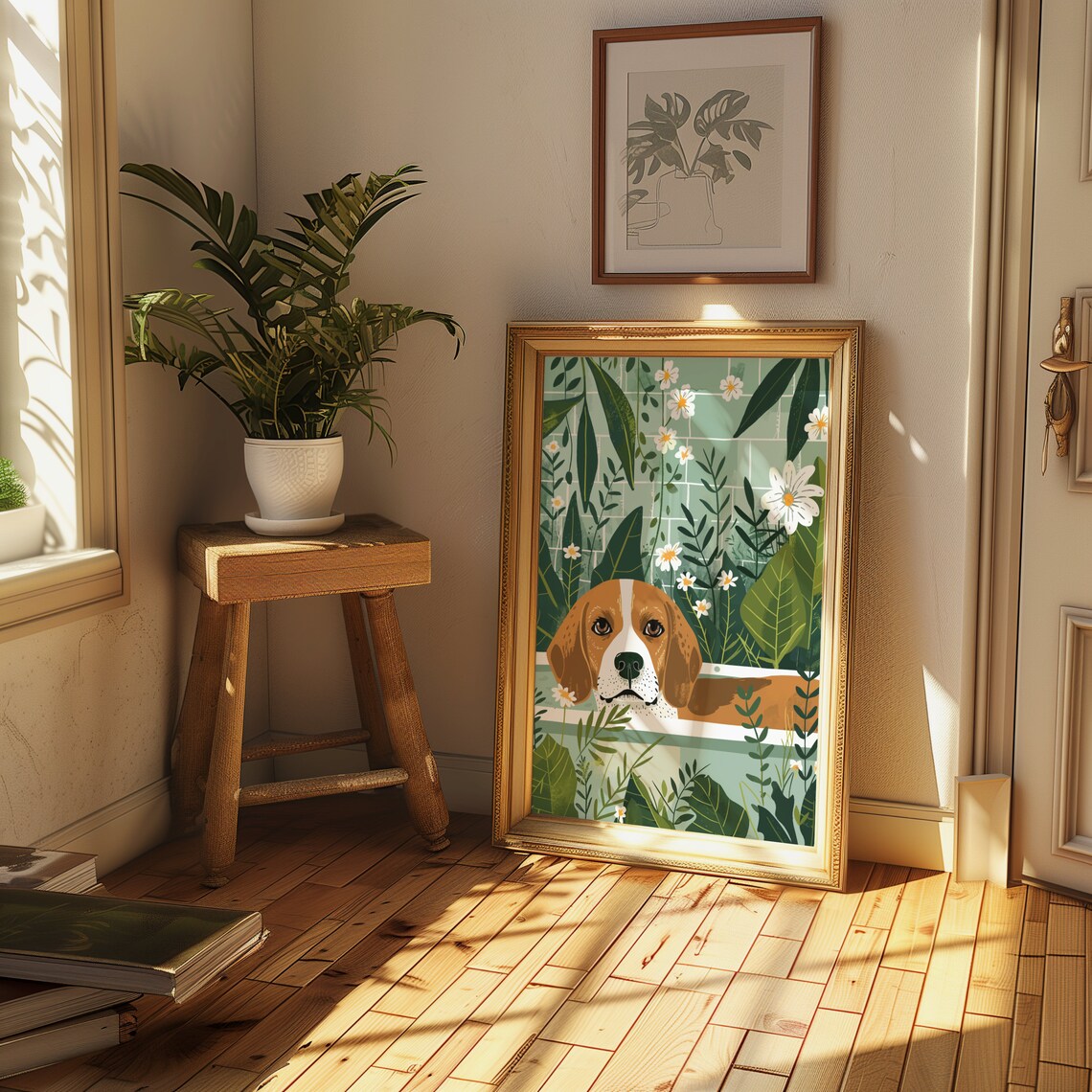 Beagle Gazing from a Daisy Filled Tropical Bathtub Art Poster - Image 3