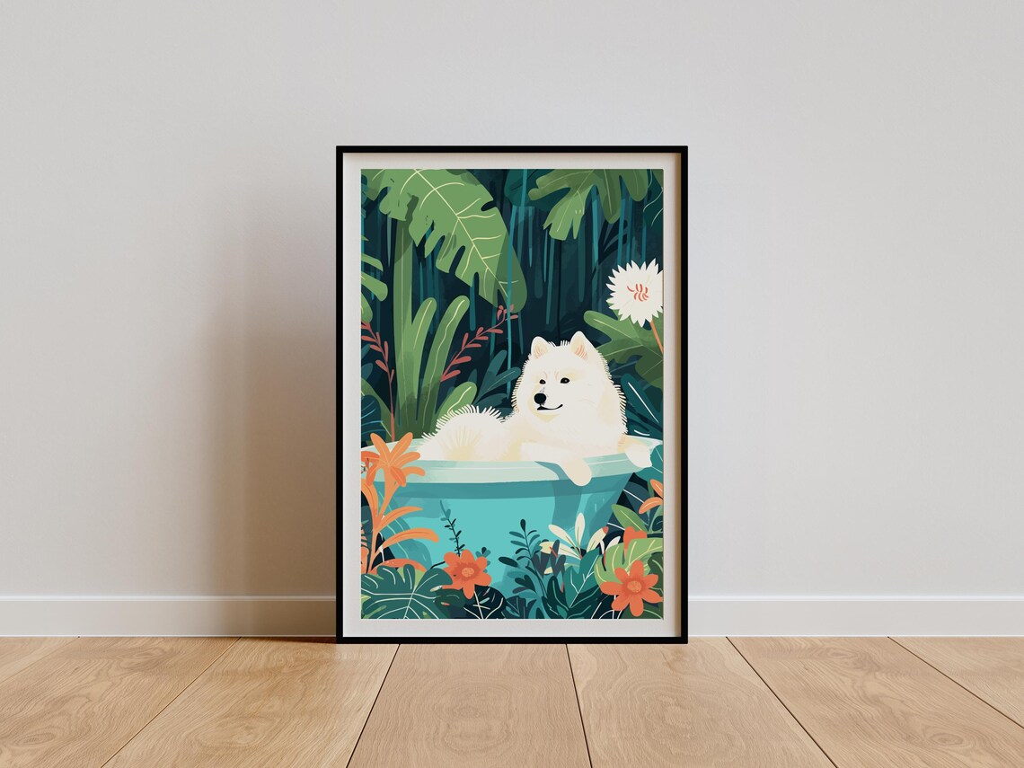 Samoyed Animal Kids Room Art Print, Boho Jungle