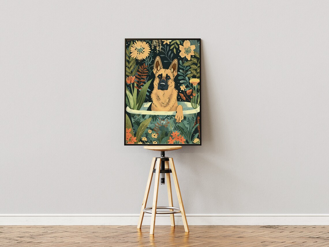 German Shepherd Boho Jungle Bathtub Art Print - Image 3