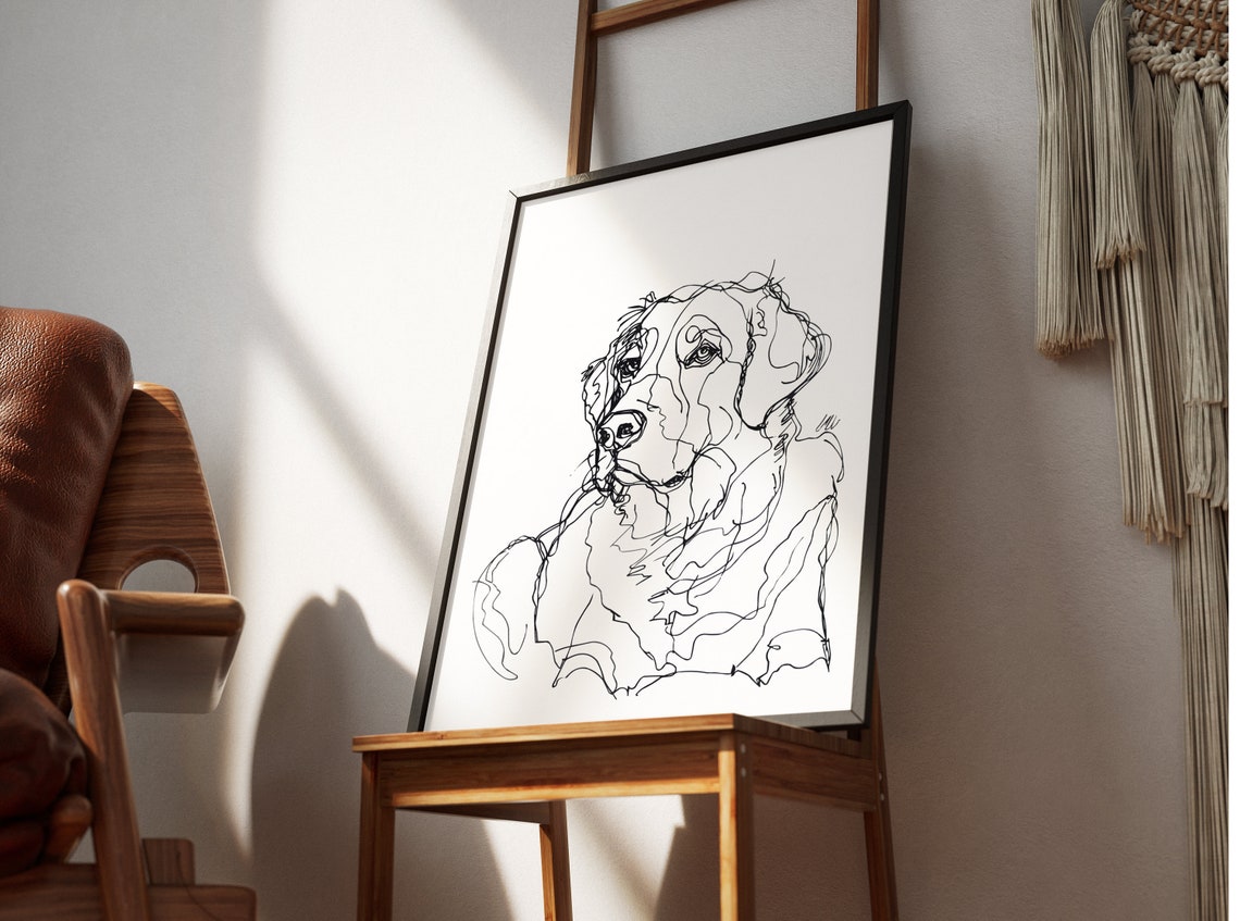 Bernese Mountain Dog Head Portrait Loose Sketch Line Drawing Poster - Image 2