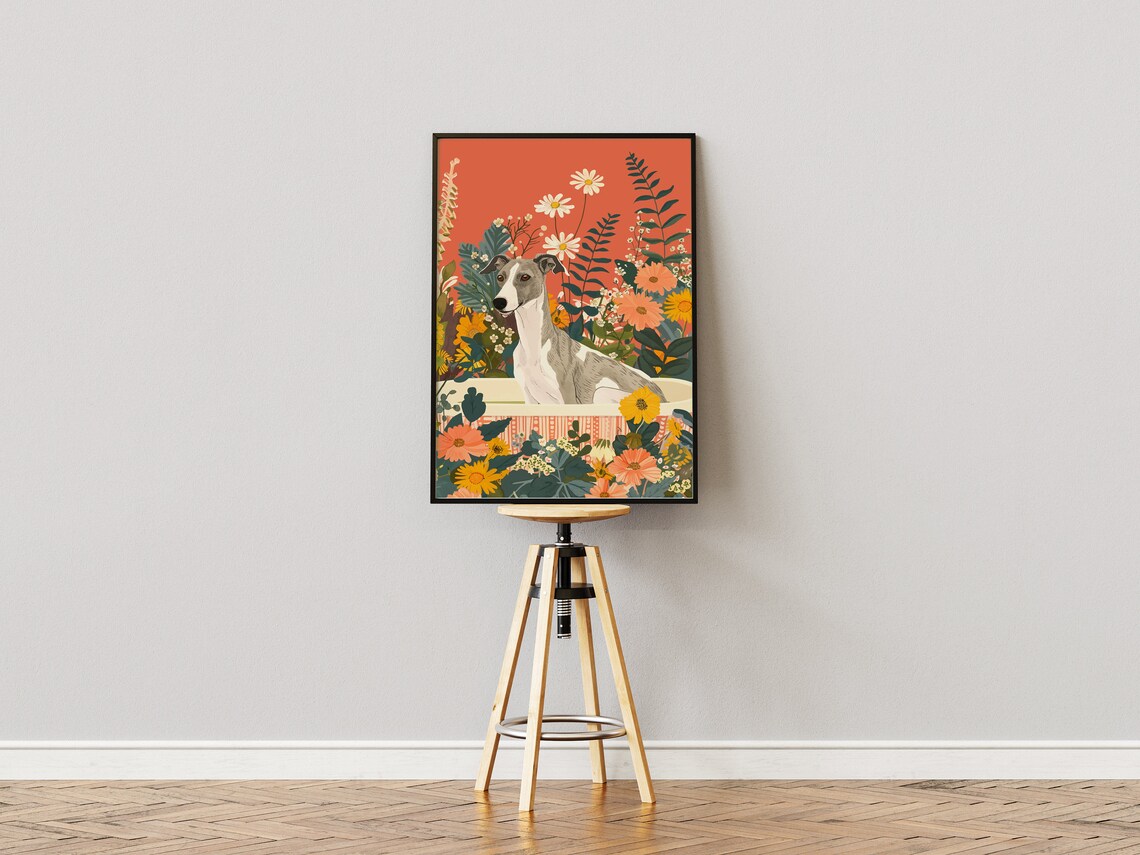 Italian Greyhound Boho Jungle Bathtub Art Print - Image 3