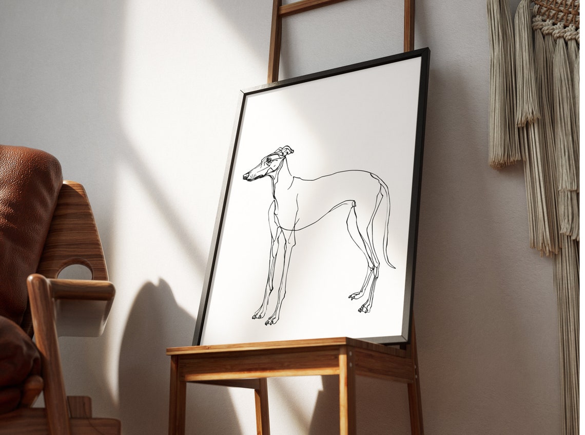 Greyhound Standing Side Profile Minimal Continuous Line Drawing Poster - Image 2