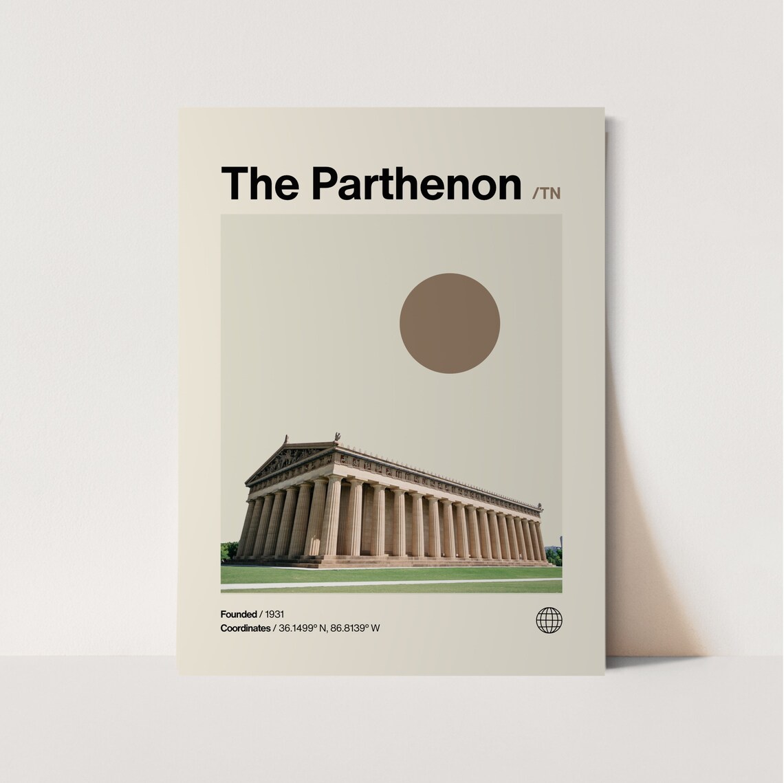 The Parthenon Poster Minimalist Helvetica Mid Century Modern The Parthenon Travel Print The Parthenon Wall Art The Parthenon Tennessee