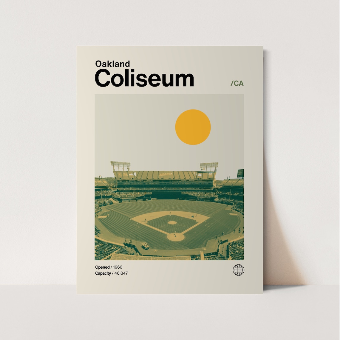 Oakland Coliseum Minimalist Mid-Century Baseball Art Print