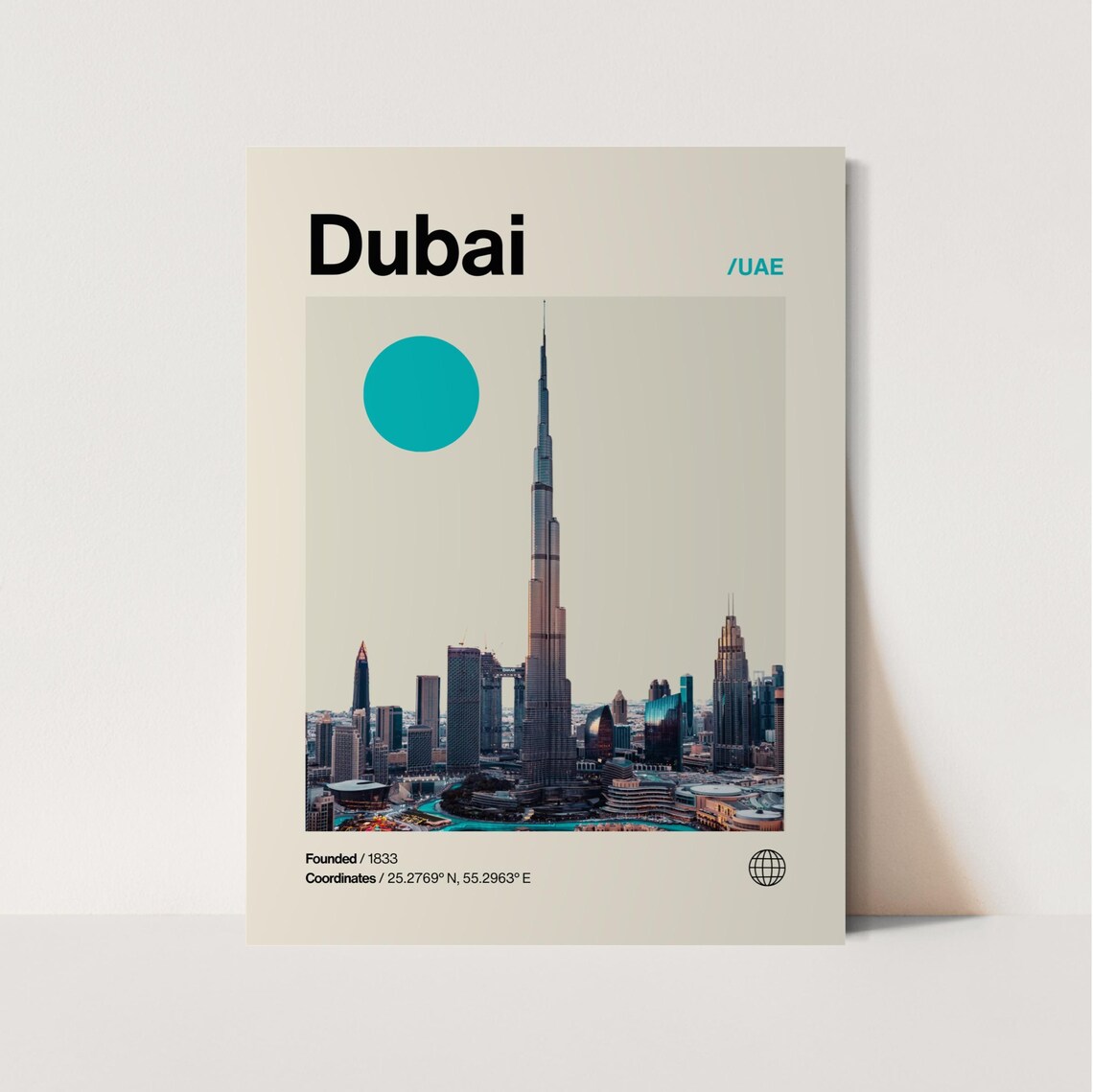Dubai UAE Burj Khalifa Skyline Photo Minimalist Travel Poster