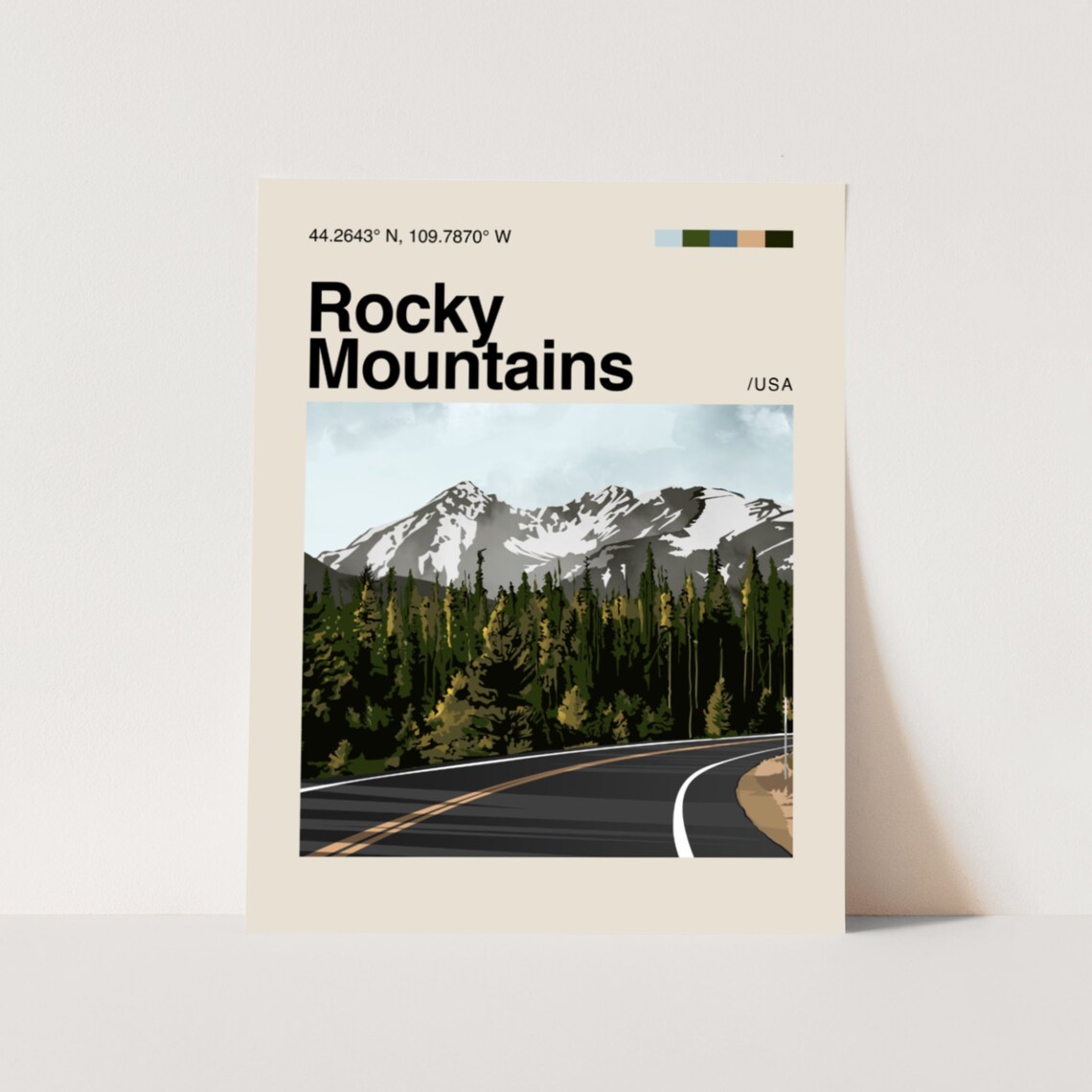 Rocky Mountain Minimalist Travel Poster, Mid-Century