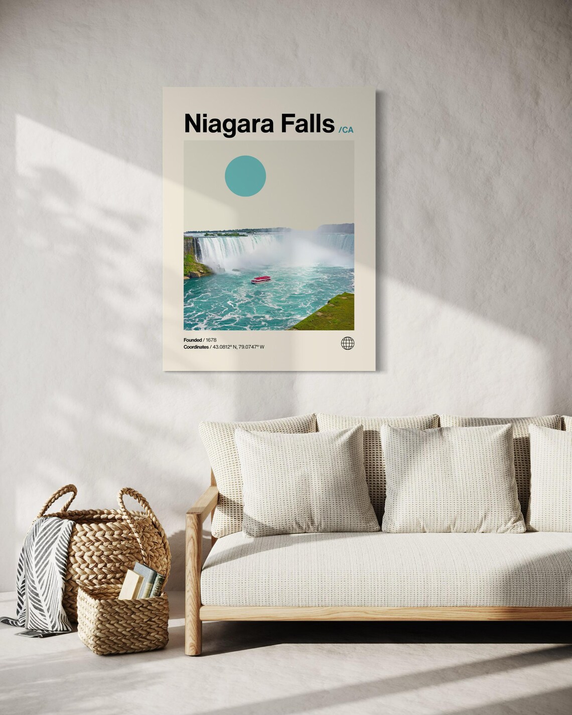 Niagara Falls Canada Waterfall Red Tour Boat Mid Century Modern Poster - Image 3