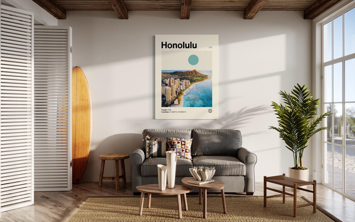 Honolulu Hawaii Oceanfront Waikiki Diamond Head Photo Travel Poster - Image 2