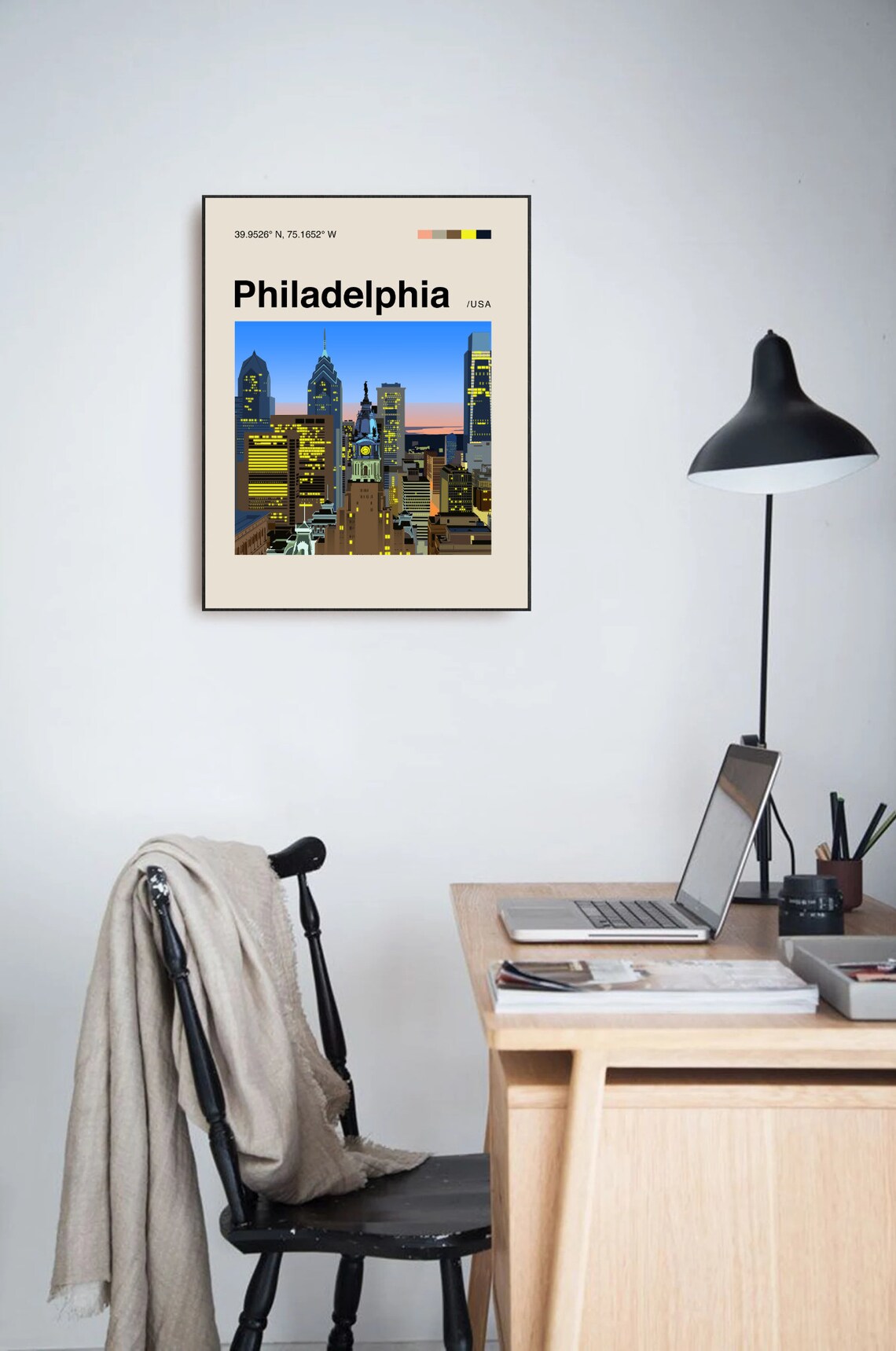 Philadelphia Skyline City Hall Dusk Flat Illustration Travel Poster - Image 3
