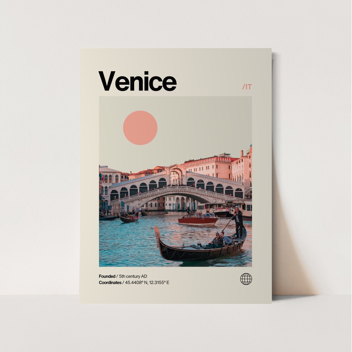 Venice Italy Rialto Bridge Gondola Canal Mid Century Travel Poster