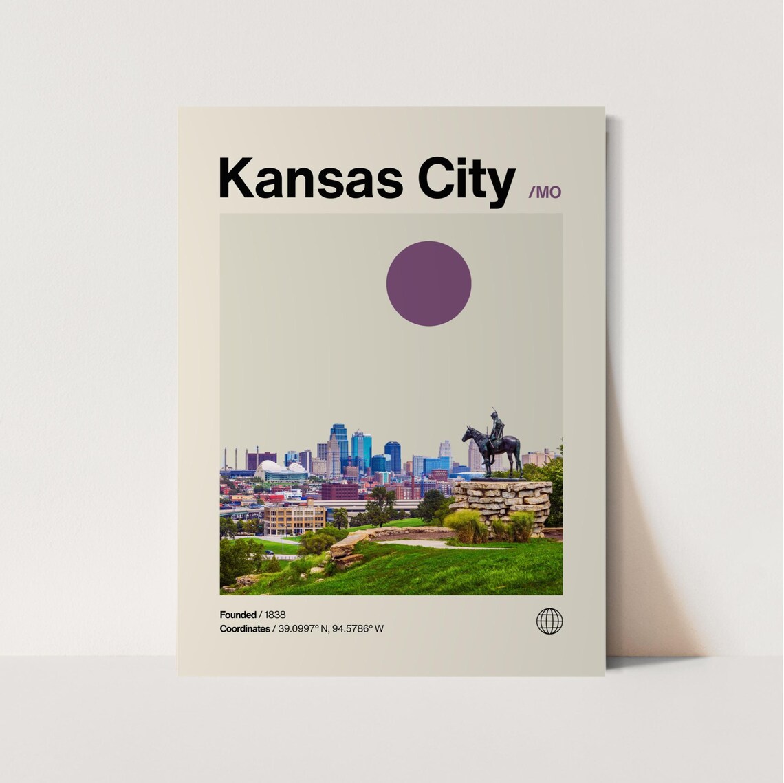 Kansas City Missouri Scout Statue Skyline Minimalist Travel Poster
