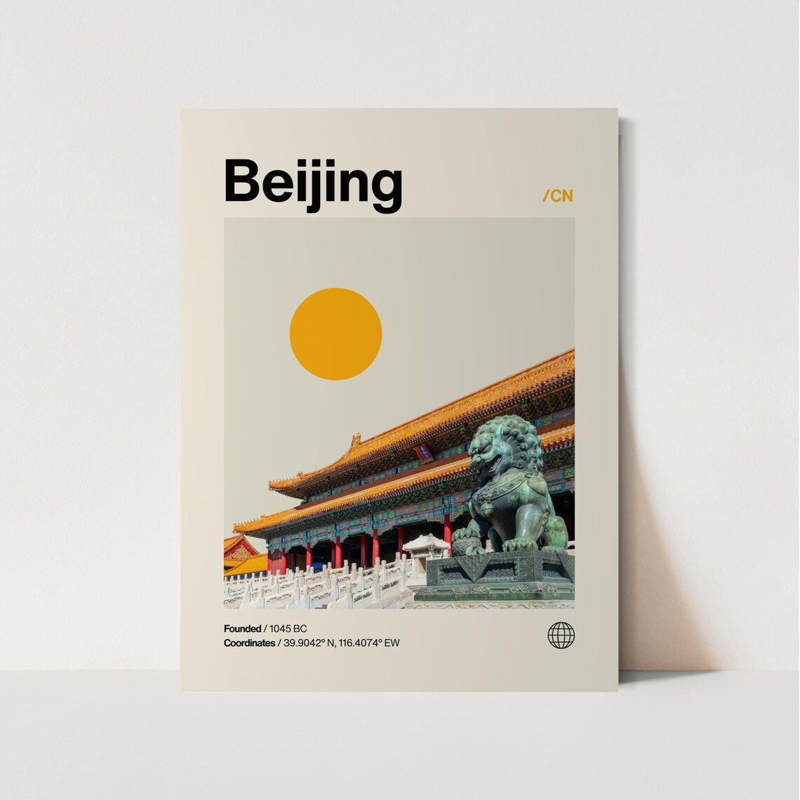 Beijing China Forbidden City Guardian Lion Minimalist Travel Poster