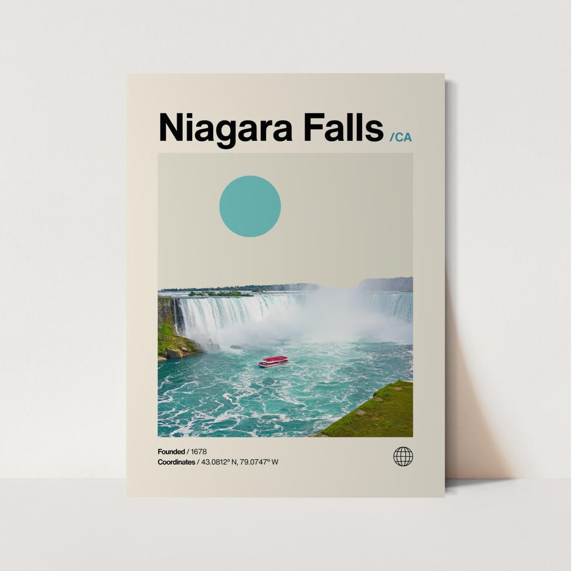 Niagara Falls Canada Waterfall Red Tour Boat Mid Century Modern Poster