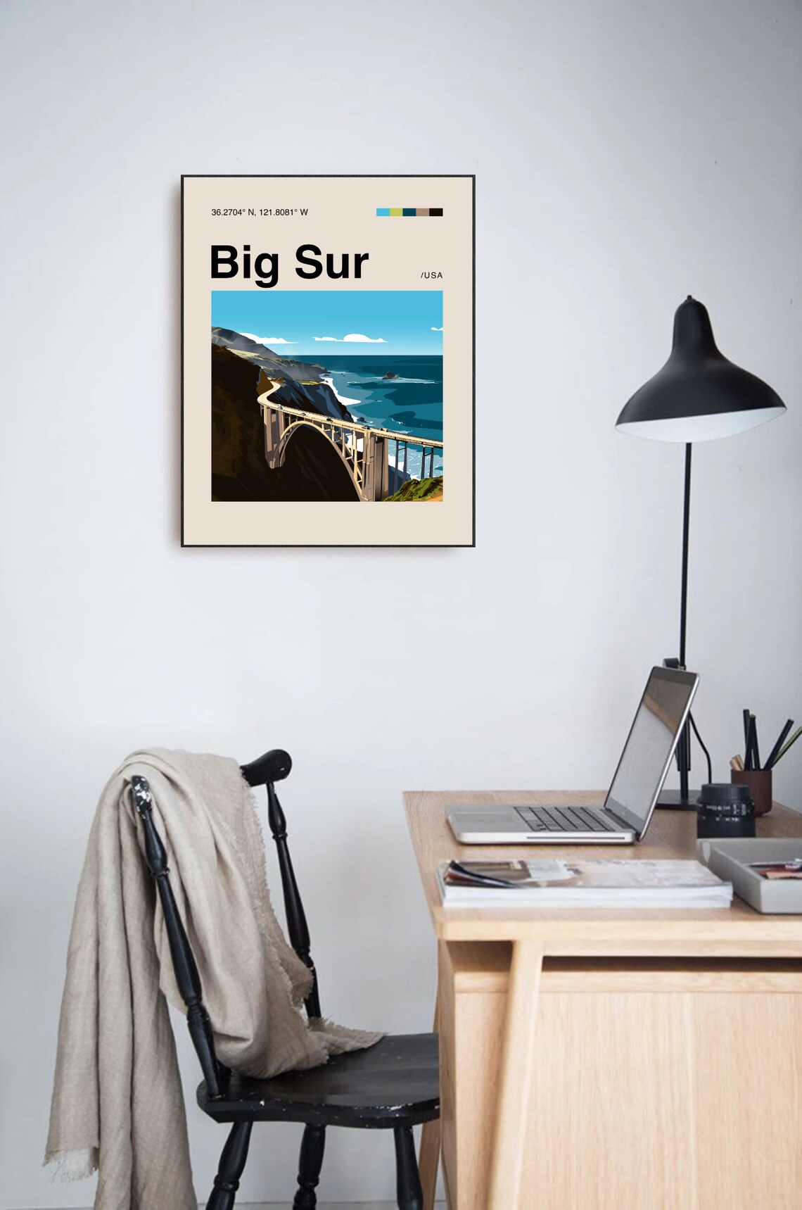 Big Sur California Bixby Bridge Coastal Illustrated Travel Poster - Image 3