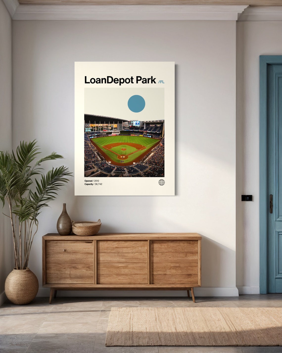 LoanDepot Park Miami Minimalist Mid Century Modern Baseball Poster - Image 3