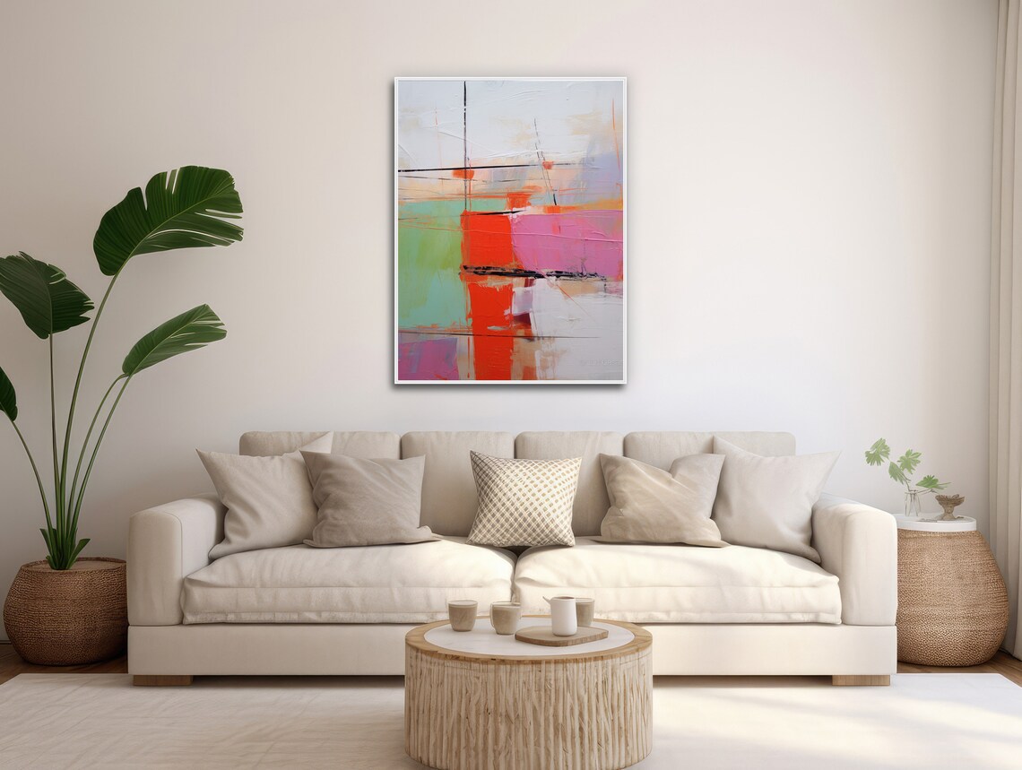 Large Abstract Wall Art Framed Print Modern Abstract Painting Extra Large Orange Mint Purple Artwork Inception 1 - Image 3