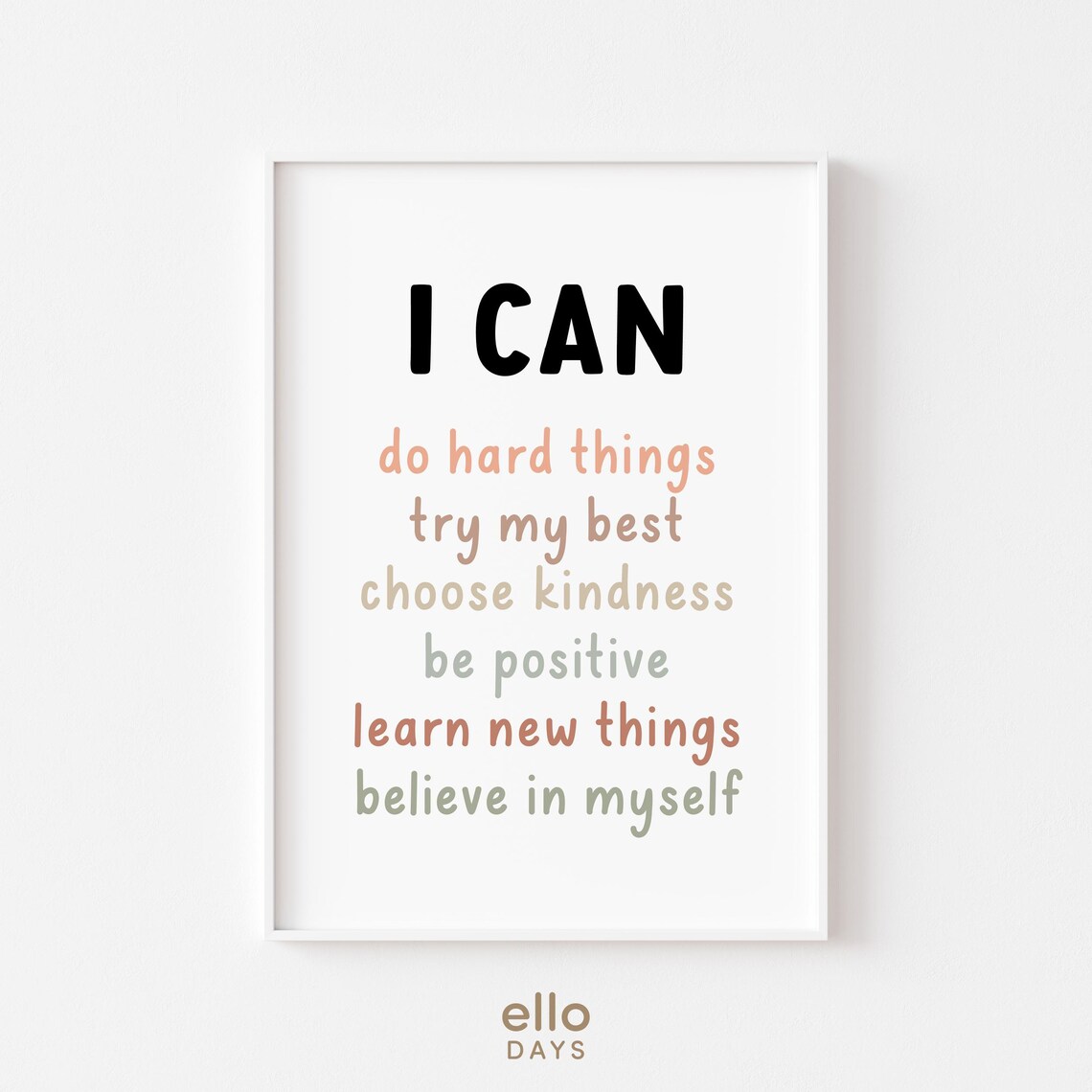 I Can Do Hard Things Earth Tone Kids Affirmations Quote Poster - Image 3
