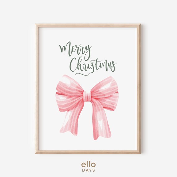 Merry Christmas Pink Watercolor Bow Calligraphy Holiday Poster