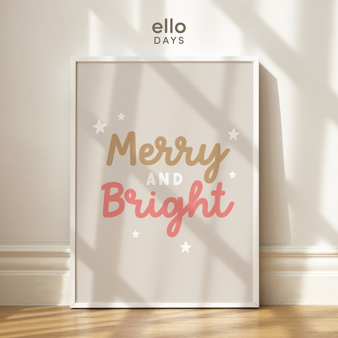 Merry and Bright Beige Minimalist Star Holiday Christmas Poster - Image 2