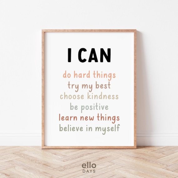 I Can Do Hard Things Earth Tone Kids Affirmations Quote Poster