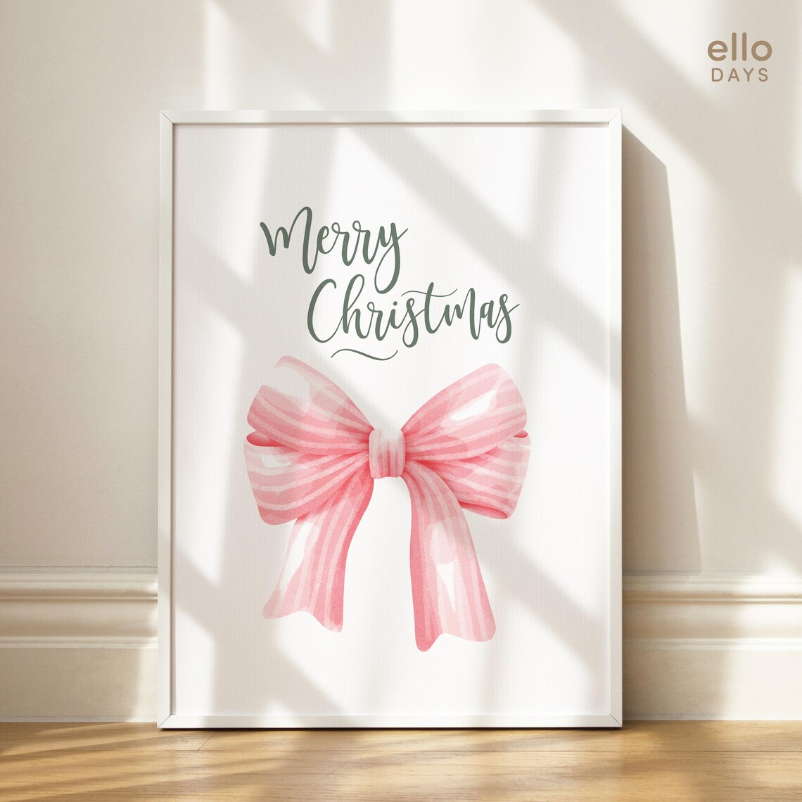 Merry Christmas Pink Watercolor Bow Calligraphy Holiday Poster - Image 2