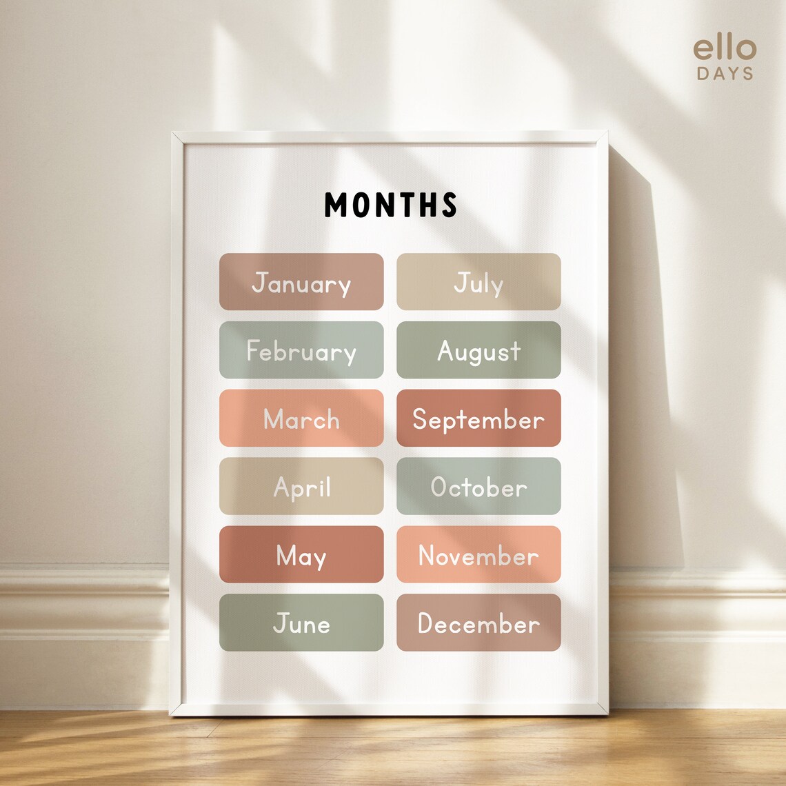 Months Of The Year Chart Neutral Tones Kids Classroom Poster - Image 2