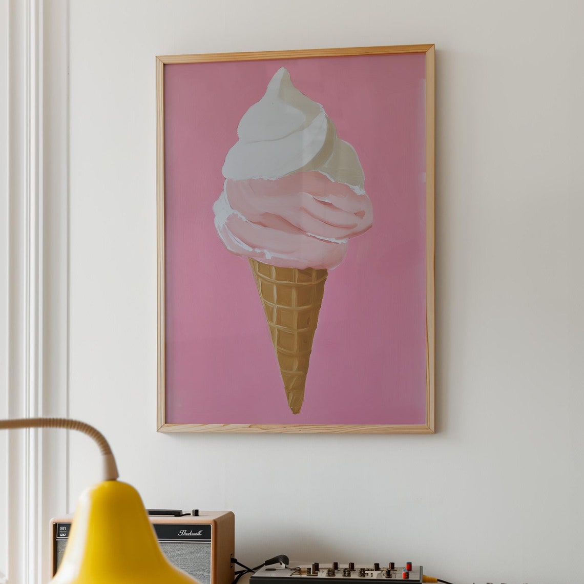Strawberry And Vanilla Soft Serve Ice Cream Cone On Pink Wall Poster - Image 6