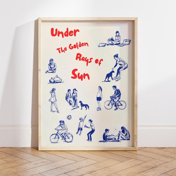 Vintage Illustration Art Print Retro People Pets Poster